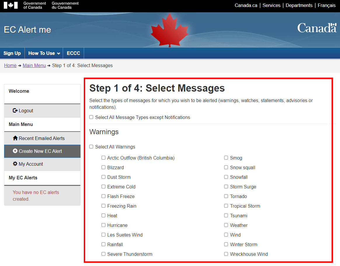 Step 1 of 4: Select Message
