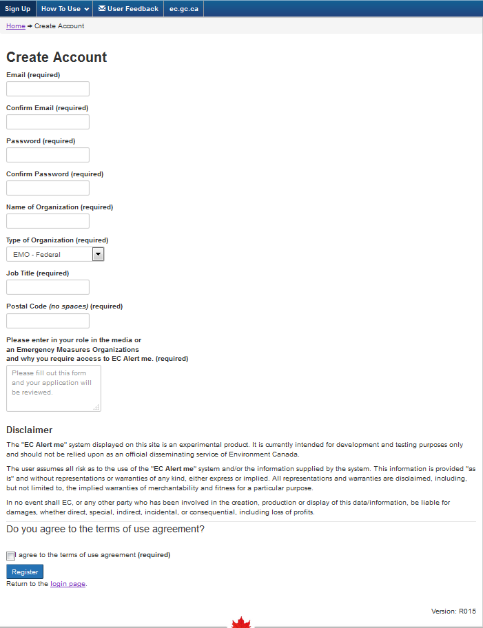 Sample image displaying the create account form