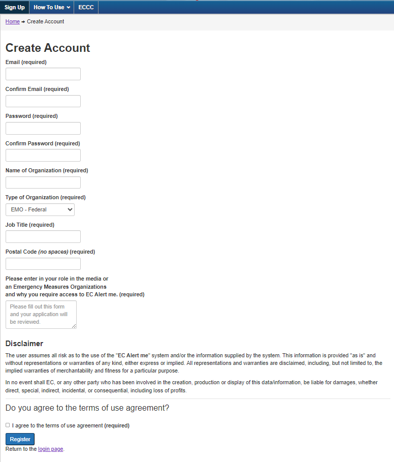 Sample image displaying the create account form