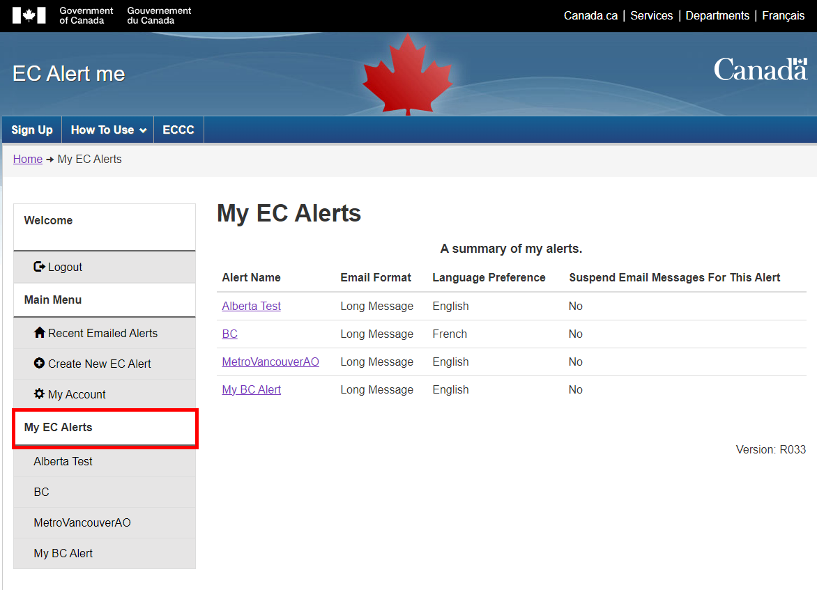 Sample image highlighting the 'My Alerts' link